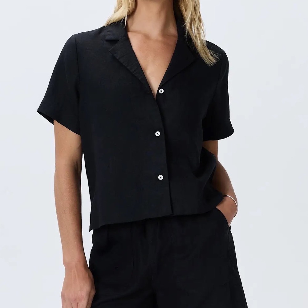 Quince 100% European Linen Short Sleeve Shirt Black Button Down - XSmall